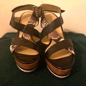 MK Michael Kors Black Snake Strappy Platform Espadrille Sandals Size Sz 7.5 38M